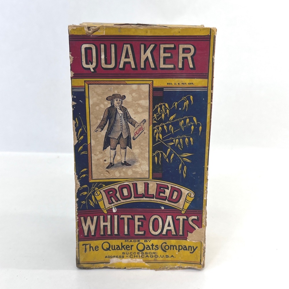 Antique Quaker Rolled White Oats Square Box Pre 1915 Chicago Paris Grand Prix